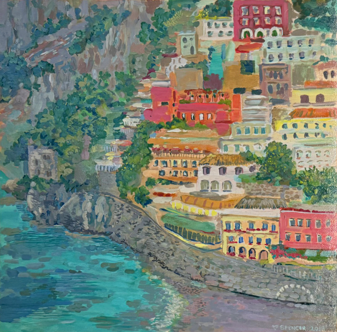 Colorful hillside town of Positano above the sea.